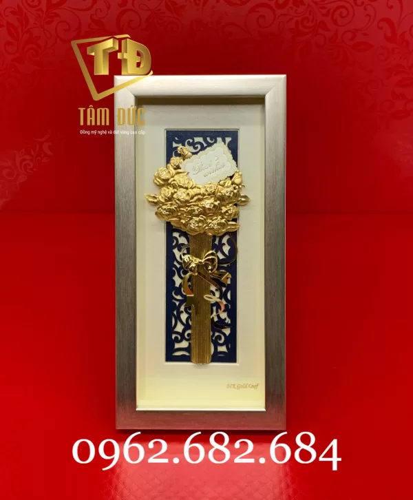 tranh bó hoa hồng mạ vàng 24k - quà tặng Trọng Tín