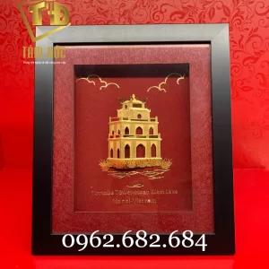 tranh tháp rùa mạ vàng 24k - quà tặng Trọng Tín