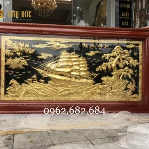 Tranh đồng thuận buồm xuôi gió . Khung gỗ Tùng