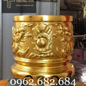 BÁT HƯƠNG THỜ GIA TIÊN BẰNG ĐỒNG MẠ VÀNG 24K